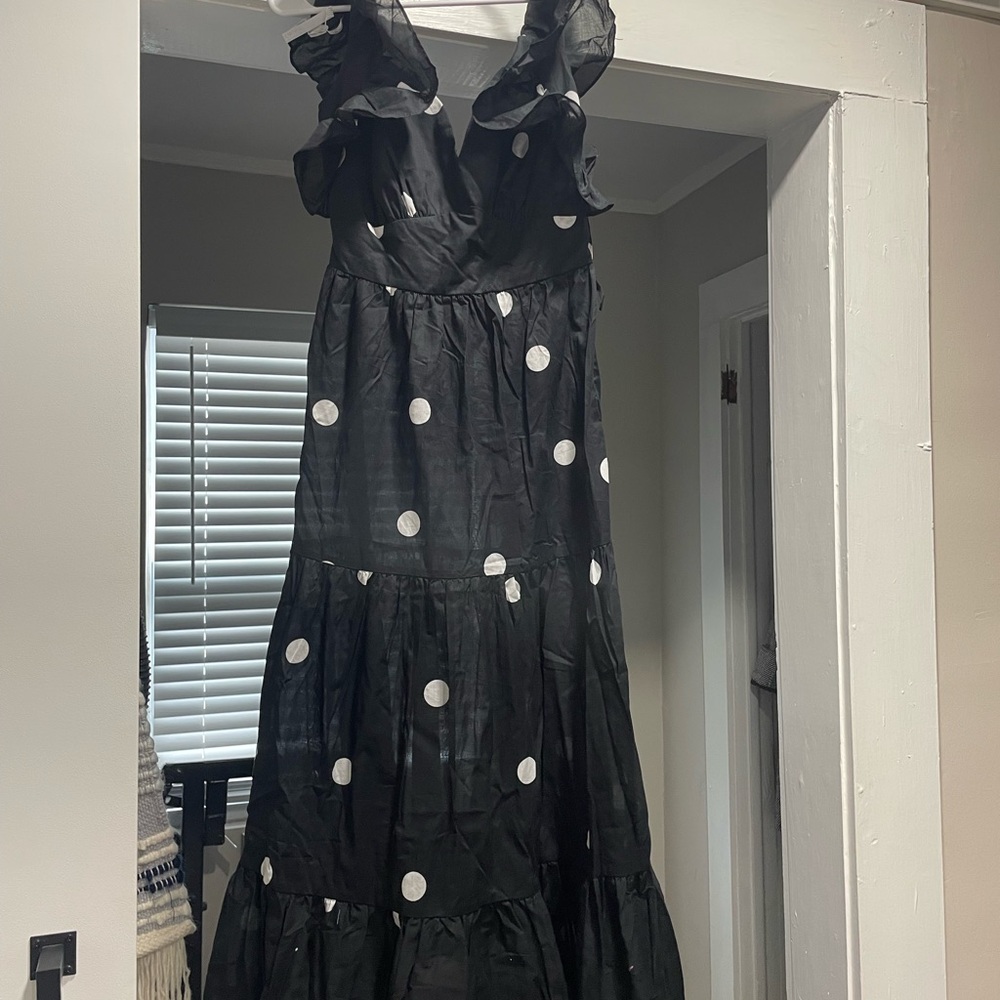 Cynthia Rowley Black Maxi Dress with White Polka Dots - Picture 3 of 4
